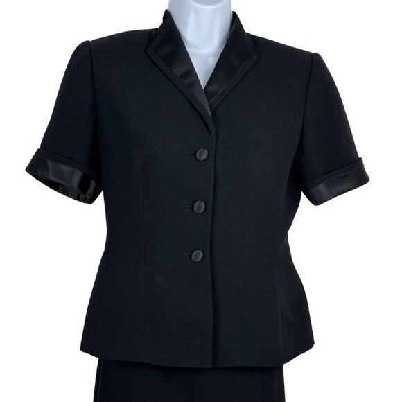 Kasper Two Piece Black Skirt Suit Set Formal Evening Satin Cocktail Party Sz 2P - Picture 2 of 14